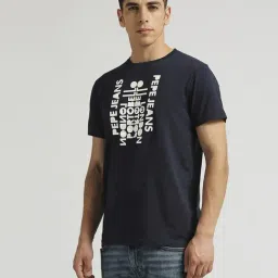 Pepe Jeans Navy Cotton Slim Fit Printed T-Shirt image 3