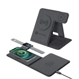 Portronics Freedom Fold 3 15W 3 in 1 Foldable MagSafe Compatible Wireless Charger (Black) image 1