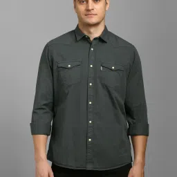 Louis Philippe Grey Cotton Slim Fit Shirt image 1