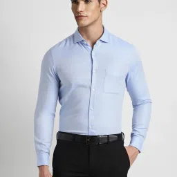Peter England Blue Cotton Regular Fit Texture Shirt image 1