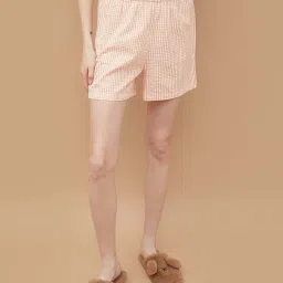 Ginger By Lifestyle Orange Cotton Regular Fit Check Shorts image 1