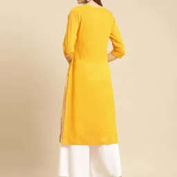 Rangita Mustard Cotton Floral Print Straight Kurta image 2