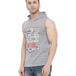 Chkokko Light Grey Cotton Regular Fit Printed Hooded T-Shirt image 3