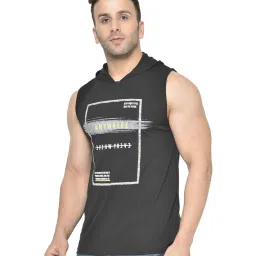 Chkokko Black Cotton Regular Fit Printed Hooded T-Shirt image 3