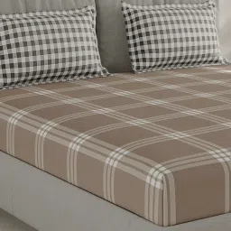 Monte Carlo Ramonbx Beige Cotton Printed 200 TC Double Bedsheet with 2 Pillow Covers image 1