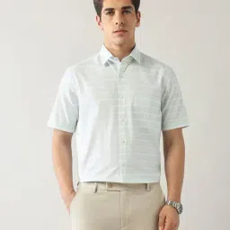 Arrow Green Cotton Regular Fit Stripes Formal Shirt-image-40