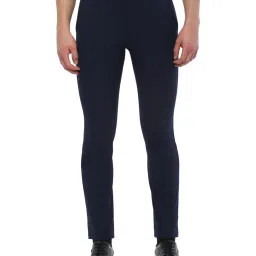 Louis Philippe Navy Slim Fit Flat Front Trousers image 1