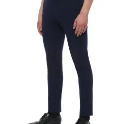 Louis Philippe Navy Slim Fit Flat Front Trousers image 3