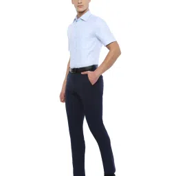 Louis Philippe Navy Slim Fit Flat Front Trousers image 4