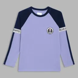 Blue Giraffe Kids Blue Cotton Color Block Full Sleeves T-Shirt image 1