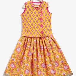 Campana Infant Girls Yellow Cotton Floral Lehenga Choli image 1