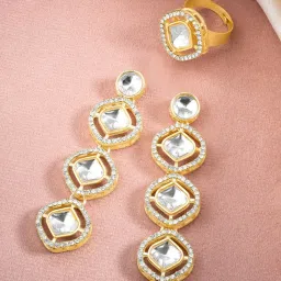Peora Gold Plated White Cubic Zirconia & Crystal Earrings & Ring Set image 1