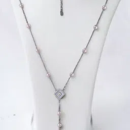 Rihi by P.C. Chandra Jewellers 92.5 Sterling Silver Cube Necklace with Pearls for Women & Girls image 1