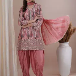 Fashor Peach Printed Tunic and Salwar Set With Dupatta-image-68