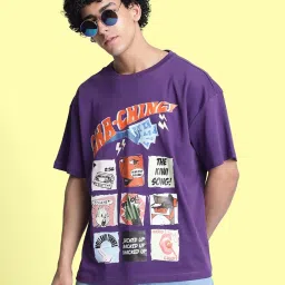 Bene Kleed Men Purple Graphic Print Oversize T-Shirt image 1