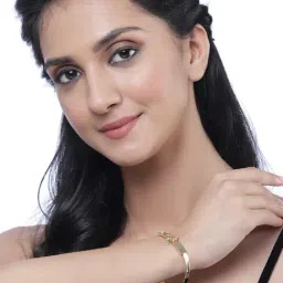 Zeneme Gold Plated White & Red CZ Studded Openable Cuff Bracelet image 3