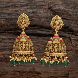 Kushal's Fashion Jewellery 92.5 Pure Silver Gold-Plated Stone Studded Temple Jhumkas-picture-18