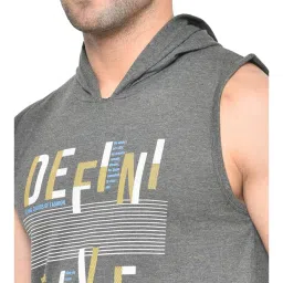 Chkokko Dark Grey Cotton Regular Fit Printed Hooded T-Shirt image 5