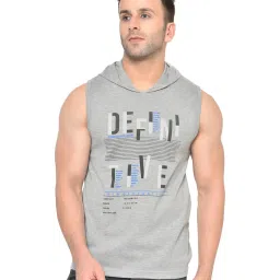 Chkokko Light Grey Cotton Regular Fit Printed Hooded T-Shirt image 1