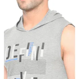 Chkokko Light Grey Cotton Regular Fit Printed Hooded T-Shirt image 5