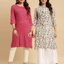 Rangita Pink & White Floral Print Straight Kurta - Pack OF 2-image-99
