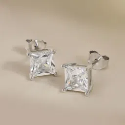 Touch925 Silver Single Stone Stud Earrings for Women-image-8