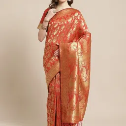 Readiprint Fashions Red Woven Saree With Blouse image 1