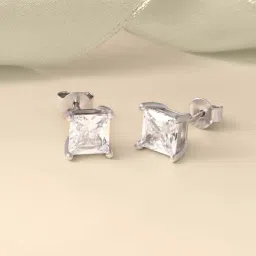 Touch925 Silver Square Single Stone Stud Earrings for Women-picture-29