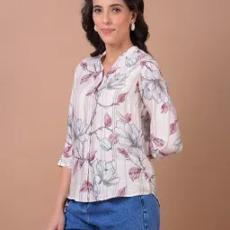 Crimsoune Club White and Maroon Floral Print Shirt image 3