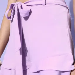 Style Quotient Lilac Mock Collar Crop Top With Shorts image 5