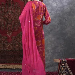 GoSriKi Women Floral Printed Regular Kurta with Trousers & With Dupatta image 2