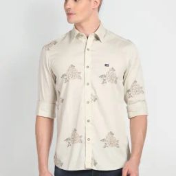 Arrow Sport Mid Beige Cotton Slim Fit Printed Shirt-picture-10
