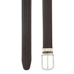 Louis Philippe Black Leather Textured Reversible Belt For Men image 3