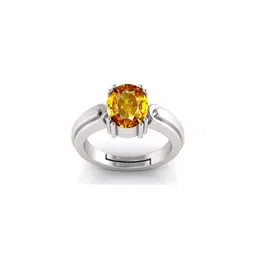 Pranjal Gems 11.25 Ratti 10.15 Carat Yellow Sapphire Pukhraj Gemstone Silver Plated Ring image 1
