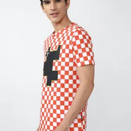 Forever 21 Orange & White Cotton Regular Fit Check T-Shirt image 3
