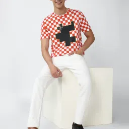 Forever 21 Orange & White Cotton Regular Fit Check T-Shirt image 5