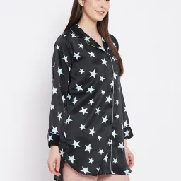 Clovia Black Printed Night Shirt image 4