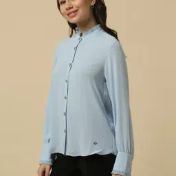 Allen Solly Blue Polyester Solid Long Sleeves Formal Shirt image 3