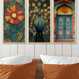 WALLLANE Brown & Tan 3 Pieces Wooden Floral And Botanical Wall Art image 3