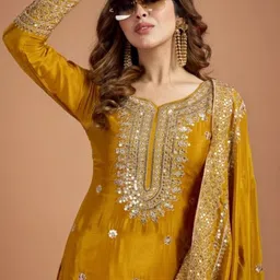 Brulry Women Ethnic Motifs Embroidered Regular Kurta with Palazzos & With Dupatta image 5