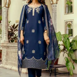 HERE&NOW Women Ethnic Motifs Embroidered Regular Thread Work Kurta with Trousers & With Dupatta-picture-35