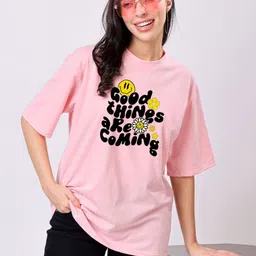 TQH Women Pack of 2 Typography Printed Round Neck Oversized T-shirts image 2