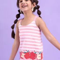 Babyhug Cotton Knit Sleeveless Striped Tank Top Apples Print - Pink-picture-19