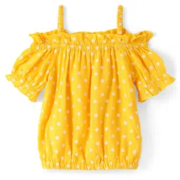 Babyhug Rayon Woven Cold Shoulder Sleeves  Top with Polka Dot Print -Yellow-image-60