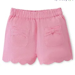 Babyoye Eco Conscious Cotton Linen Mid Thigh Length Solid Shorts with Bow Detailing - Pink-picture-24