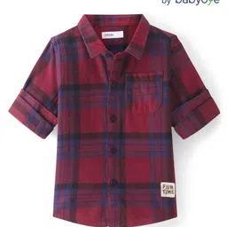 Babyoye 100% Cotton Full Sleeves Checkered Shirt - Red-image-13