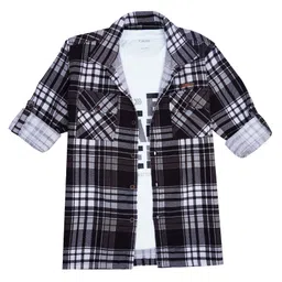 CAVIO Cotton Full Sleeves Checked Shirt & Leader Text Printed Tee - Rust-picture-23