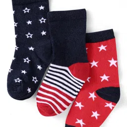 Cute Walk by Babyhug Cotton Knit Anti-Bacterial Ankle Length Stars & Stripe Designed Socks Pack of 3 - Red & Navy Blue-picture-30