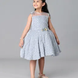 Enfance Sleeveless Foil Star Printed Textured Flared Party Dress - Grey-picture-13