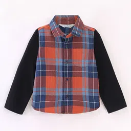 INFINITY Twill Cotton Full Sleeves Checked Shirt With Knit Sleeves - Rust-picture-16